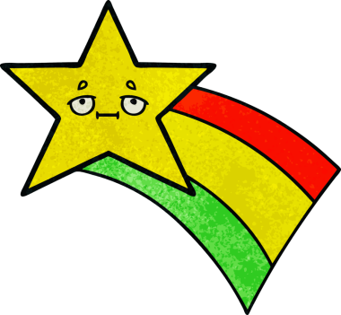 Bir insan tarafından çizilmiş kayan gökkuşağı yıldızının grunge desenli retro çizimi