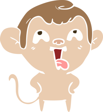 Bir insan tarafından çizilmiş düz renk çizgi film maymunu.