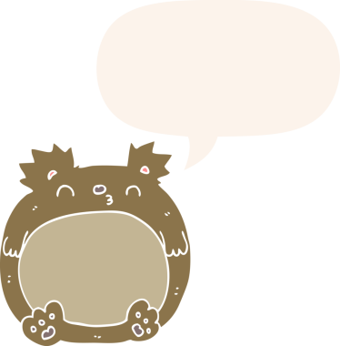 Bir insan tarafından çizilmiş eski tarz konuşma baloncuğu olan çizgi film ayısı.