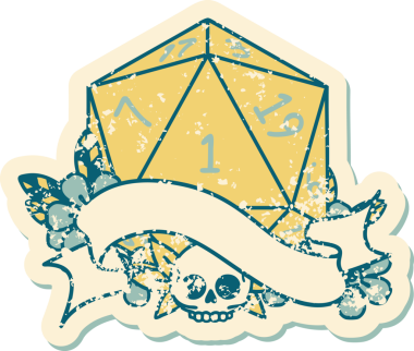 Retro Dövme Biçimi Doğal Bir d20 zar bir insan tarafından çizildi