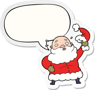 Çizgi film Noel Baba şapkasını bir insan tarafından çizilmiş balon çıkartmasıyla sallıyor.