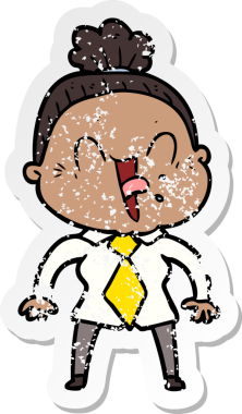 Bir insan tarafından çizilmiş mutlu, yaşlı bir kadının sıkıntılı çıkartması.