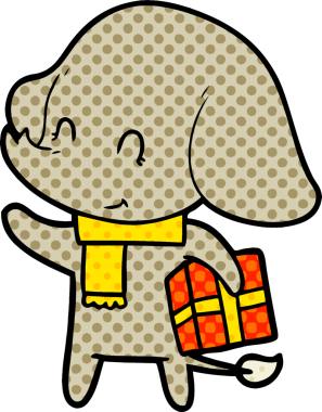 Bir insan tarafından çizilmiş şirin bir noel fili.