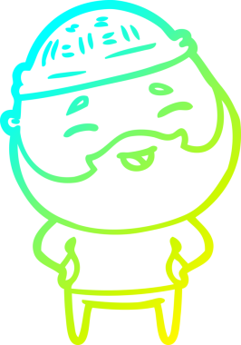 Bir insan tarafından çizilmiş, mutlu, sakallı, çizgi film karakteri.