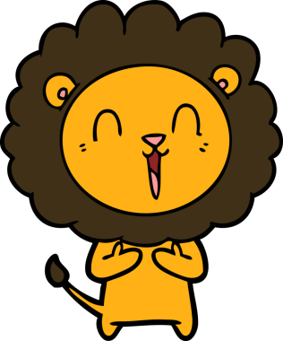 Bir insan tarafından çizilmiş gülen aslan çizgi filmi.