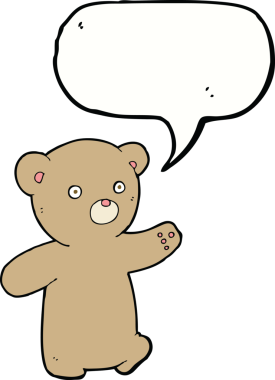 Bir insan tarafından çizilmiş konuşma balonlu oyuncak ayı.