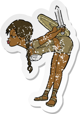 Bir insan tarafından çizilmiş viking kızına ait gerilimli bir çıkartma.