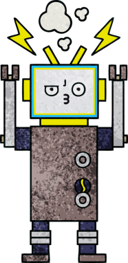 Bir insan tarafından çizilmiş bir robotun retro grunge dokusu