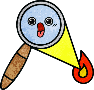 Bir insan tarafından çizilmiş bir büyüteçin retro grunge desen karikatürü