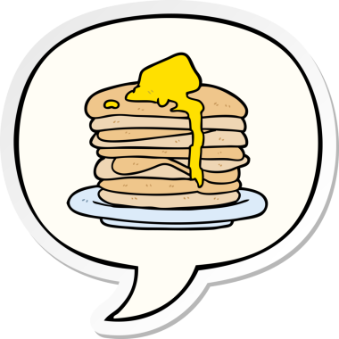 Bir insan tarafından çizilmiş konuşma balonu çıkartmalı krep yığını.