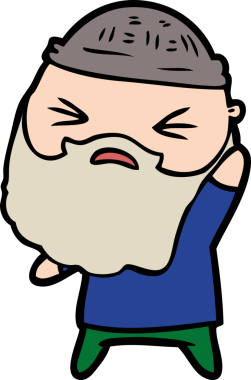 Bir insan tarafından çizilmiş sakallı bir çizgi film adamı.