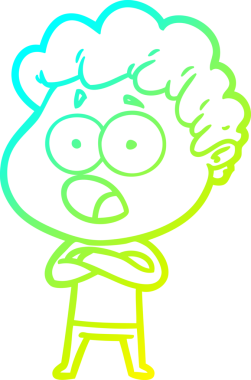 Bir insan tarafından çekilen şaşkınlık içinde soluk soluğa bir çizgi film karakteri çizimi.