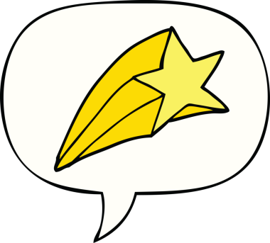 Bir insan tarafından çizilmiş konuşma balonlu bir çizgi film yıldızı.