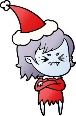 Bir insan tarafından çizilmiş Noel Baba şapkası takan vampir bir kızın gradyan çizimi.