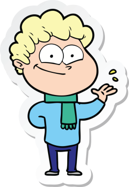 Bir insan tarafından çizilmiş mutlu bir adamın çıkartması.