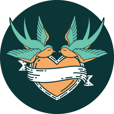 Kırlangıçların ikonik dövme şekli ve bir insan tarafından çizilmiş bir kalp.