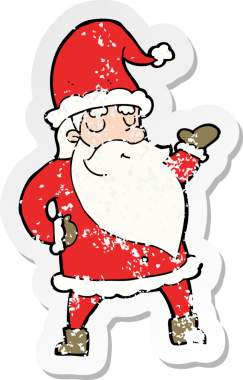 Bir insanın çizdiği Noel Baba çizgi filminin gerilimli retro çıkartması.