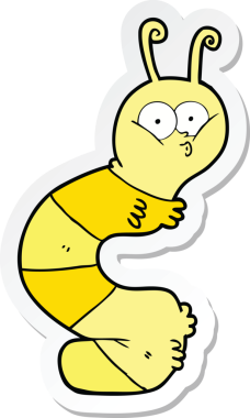 Bir insan tarafından çizilmiş komik bir tırtılın çıkartması.