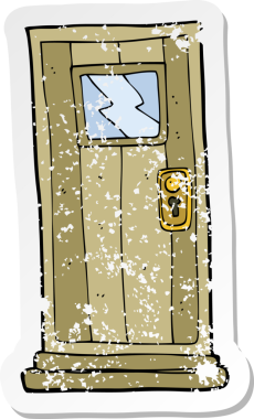 Bir insan tarafından çizilmiş karikatür kapısının gerilimli yapıştırması.