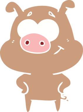 Bir insan tarafından çizilmiş mutlu düz renkli çizgi film domuzu