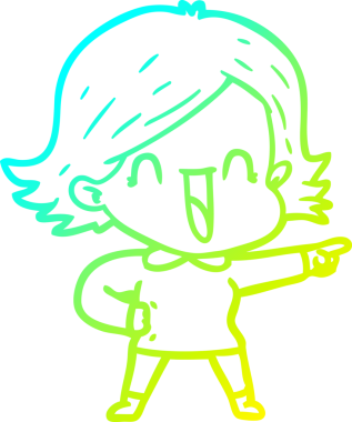 Bir insan tarafından çizilmiş, gülen bir kadının çizgi film çizimi.