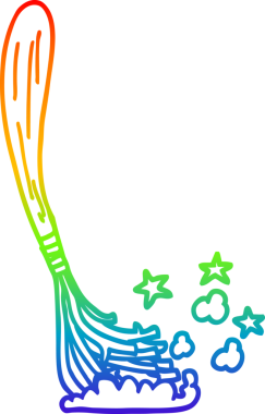 Gökkuşağı gradyan çizgi çizimi bir insan tarafından çizilmiş sihirli süpürge sopaları