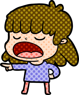 Çizgi filmdeki kadın bir insan tarafından yüksek sesle çizilmiş.