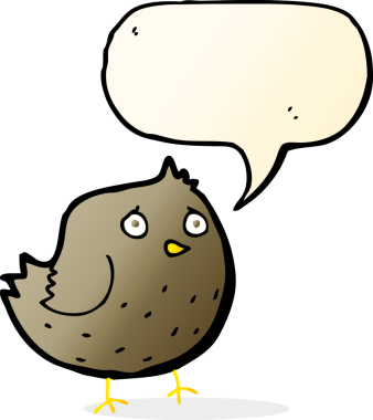 Bir insan tarafından çizilmiş konuşma balonlu çizgi film kuşu.