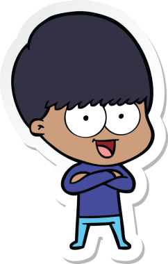 Bir insan tarafından çizilmiş mutlu bir çizgi film çocuğunun çıkartması.