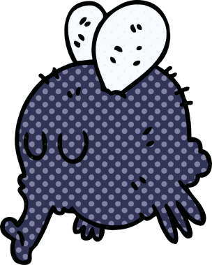 Bir insan tarafından çizilmiş çizgi roman tarzı tuhaf bir çizgi film sineği.