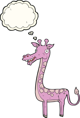 Bir insan tarafından çizilmiş düşünce baloncuklu zürafa.