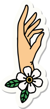 Bir insan tarafından çizilmiş geleneksel el ve çiçek stili dövme çıkartması.