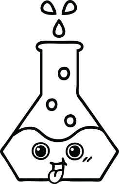 Bir insan tarafından çizilmiş bir bilim şişesinin çizgi çizimi.
