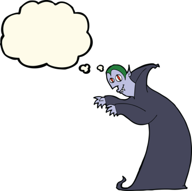 Düşünce baloncuğu insan tarafından çizilmiş ürkünç vampir çizgi filmi.