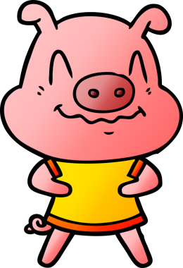 Bir insan tarafından çizilmiş sinirli çizgi film domuzu.