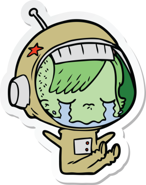 Bir insan tarafından çizilmiş, ağlayan astronot bir kızın çıkartması.