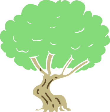 Bir insan tarafından çizilmiş düz renk çizgi film ağacı