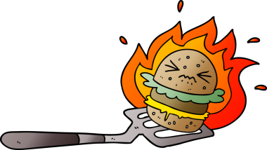 Bir insan tarafından çizilmiş spatula üzerine çizgi film burgeri.