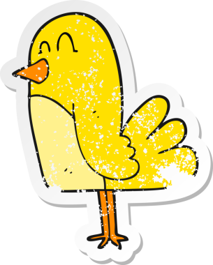 Bir insan tarafından çizilmiş karikatür kuşunun gerilmiş çıkartması.