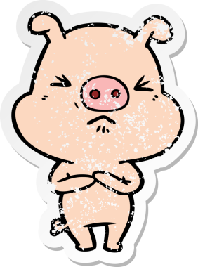 Bir insan tarafından çizilmiş kızgın bir domuzun sıkıntılı çıkartması.