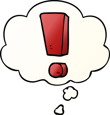 Düşünce baloncuğu ile bir insan tarafından çizilmiş çizgi film ünlem işareti