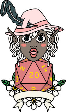 Retro Dövme Tarzı Elf Ozanı Bir insan tarafından çizilmiş doğal yirmi zar atışıyla