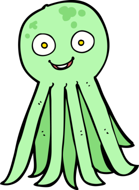 Bir insan tarafından çizilmiş ahtapot çizgi filmi.