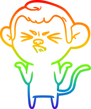 Gökkuşağı gradyan çizgi çizimi bir insan tarafından çizilmiş sinir bozucu bir maymun