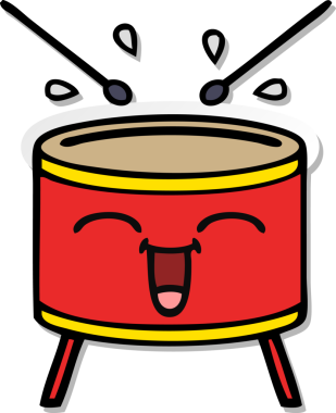 Bir insan tarafından çizilmiş mutlu bir davulun hüzünlü çıkartması.