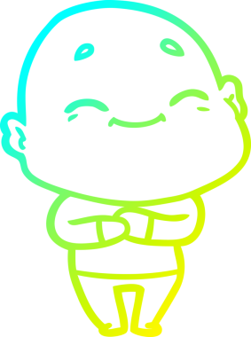 Bir insan tarafından çizilmiş, mutlu, kel bir adamın çizdiği soğuk çizgi.