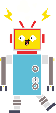 Bir insan tarafından çizilmiş düz renkli bir robot karikatürü