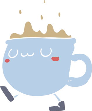 Bir insan tarafından çizilmiş düz renkli çizgi film kahve fincanı.