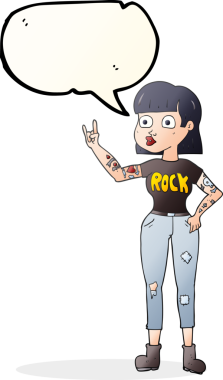 Bir insan tarafından çizilmiş serbest konuşma balonu karikatürü rock kızı.