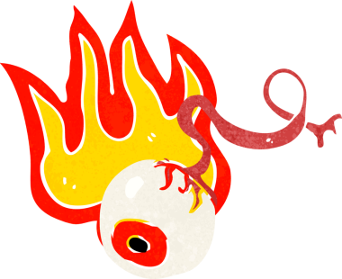 Bir insan tarafından çizilmiş alevli bir göz.